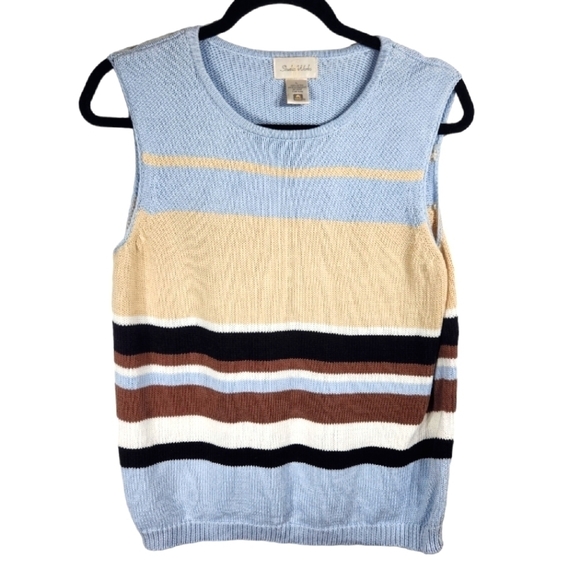 Y2K Vintage Studio Works Knit Vest Womens Large Sleeveless Striped - Picture 1 of 5